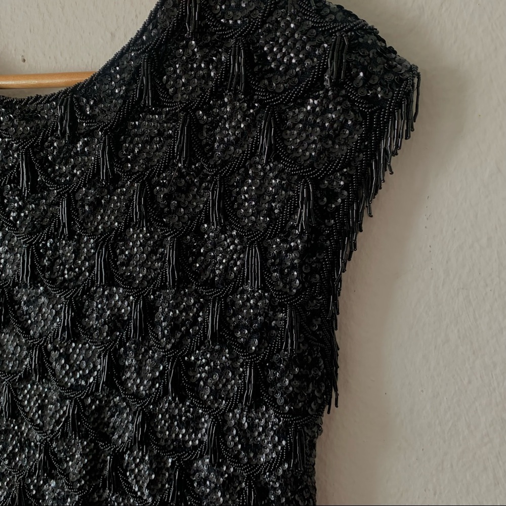 Vintage Regalia Black Beaded Sequin Top Cap Sleeve